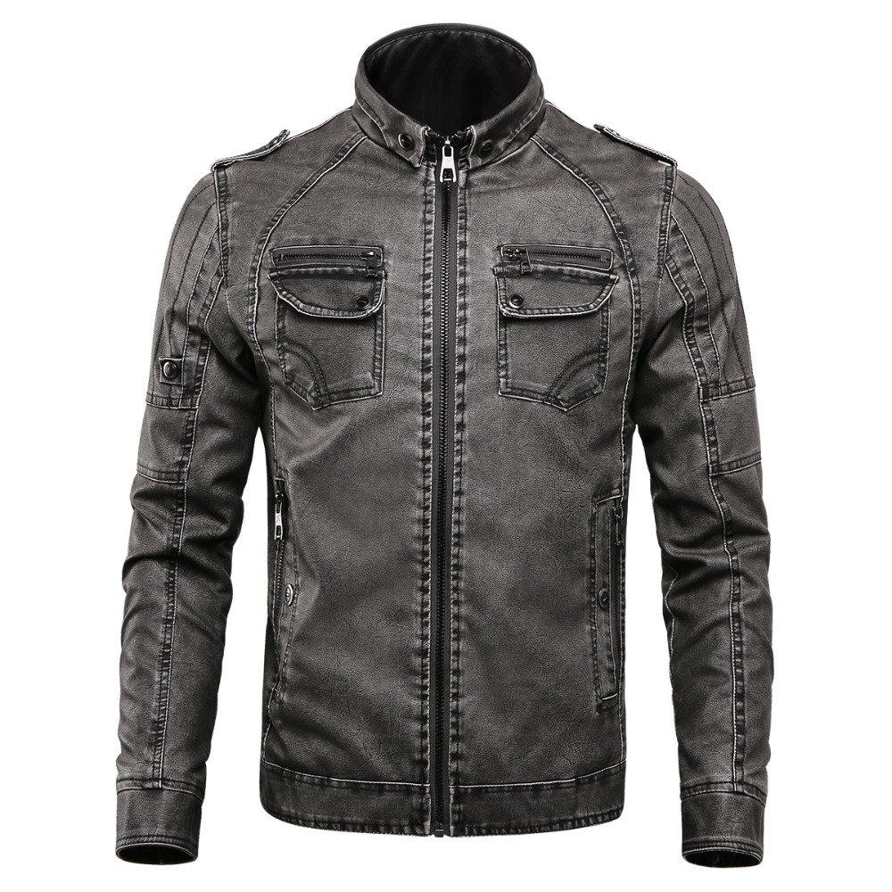 

New Winter Jacket Men Stand Collar Leather Jackets Plus Velvet Washed Retro Pu Leather Jacket Mens Thicken Warm Coats Plus Size, Yellow
