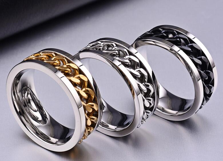 

Stainless Steel chain circle Ring For Men Fashion Jewelry Classical Band Rings in black/gold/white. Size: USA size 7/8/9/10/11/12