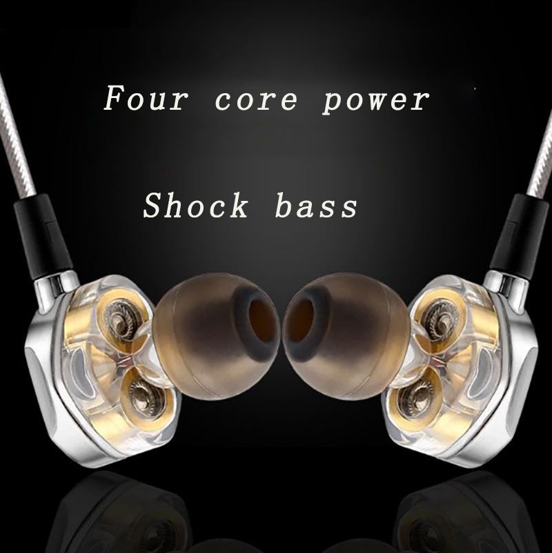 

New style double moving coil double unit heavy bass stereo denoise earhone HIFI tone quality HD call sport music gold-plated earphone