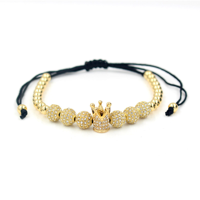 Bracelets en Zircon pour hommes, bijoux cubiques, Micro pavé, couronne, breloque, perles rondes de 4mm, tressé, offre spéciale