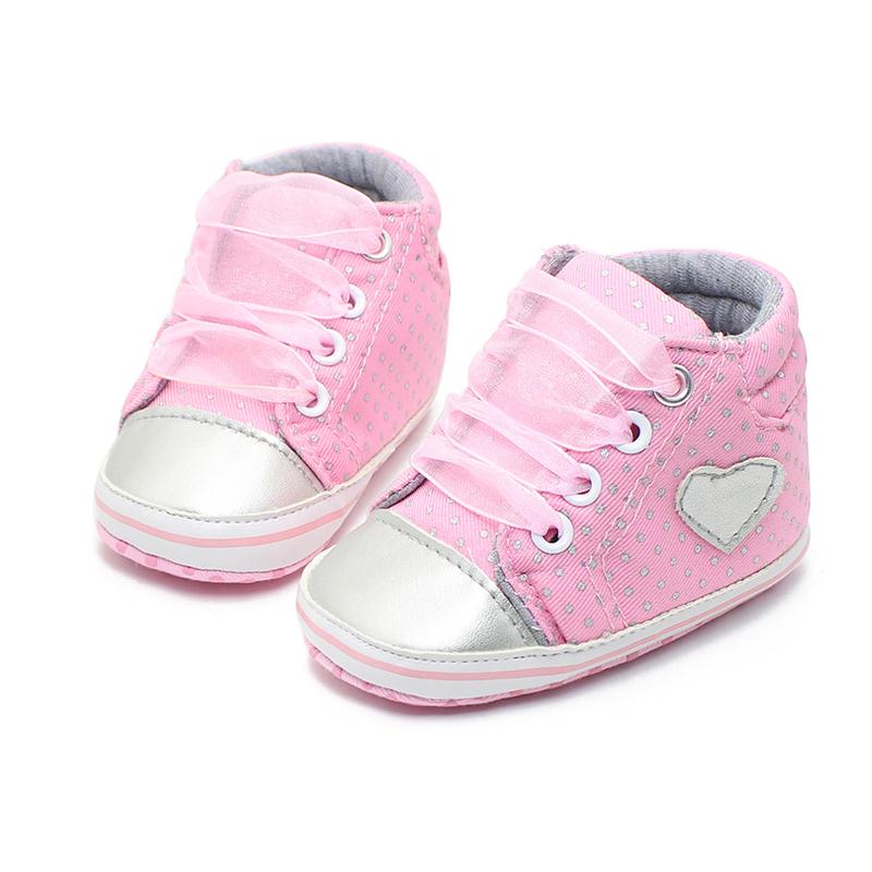 2020 Baby Girl Polka Dots Crib Shoes Toddler Soft Sole Sneaker Pink
