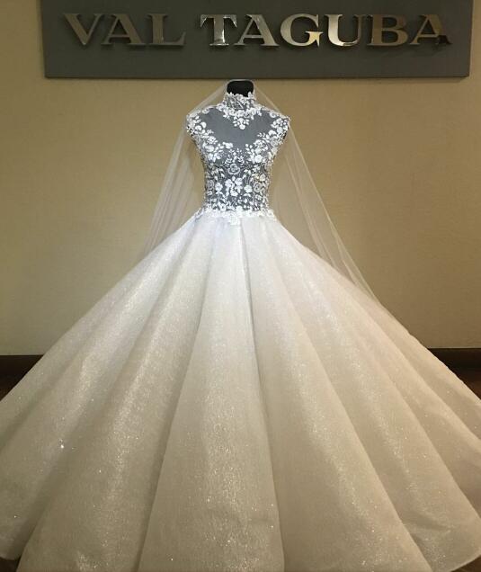 

Evening dress Yousef aljasmi Kim kardashian Tulle Ball gown Sequines High neck Appliques Almoda gianninaazar ZuhLair murad Ziadnakad, White