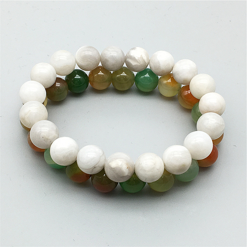 

10mm White Lace Agate Beads Bracelet,Green Agate Elastic Bracelet ,Gemstone Beads Bracelet,Gifts
