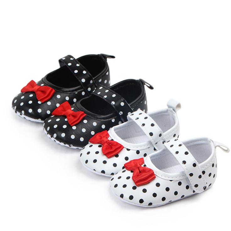 

Dots Baby Bebe Shoes First walkers Newborn Soft Sole Shoes Bowknot Infants Girls Princess Shoes, Black