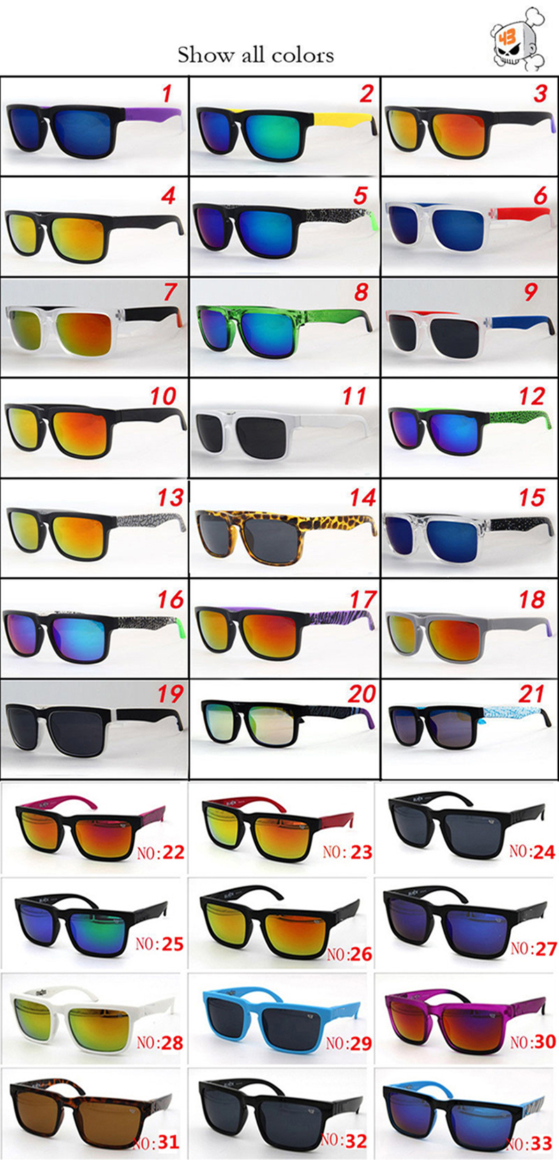 

33 Colors Brand Designer Spied KEN BLOCK Sunglasses Helm Fashion Men Square Frame Brazil Hot Rays Male Driving Sun Glasses Shades Eyewear