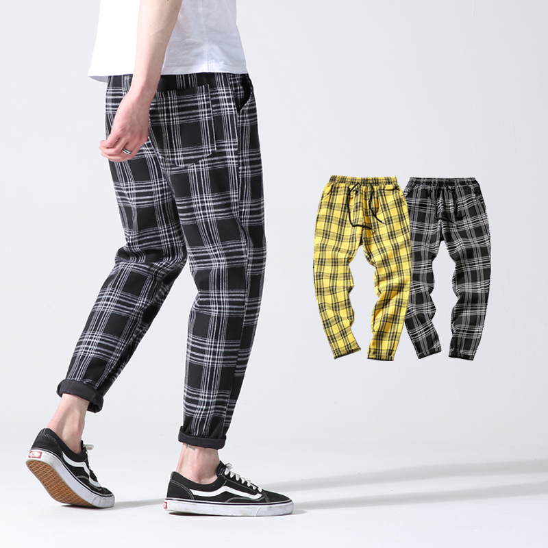 2018 Men Full Cotton Plaid Trousers Slim Fit spring Men's Slim casual Long Pants pantalones hombre Male Harem Jogger Pants Y1892503