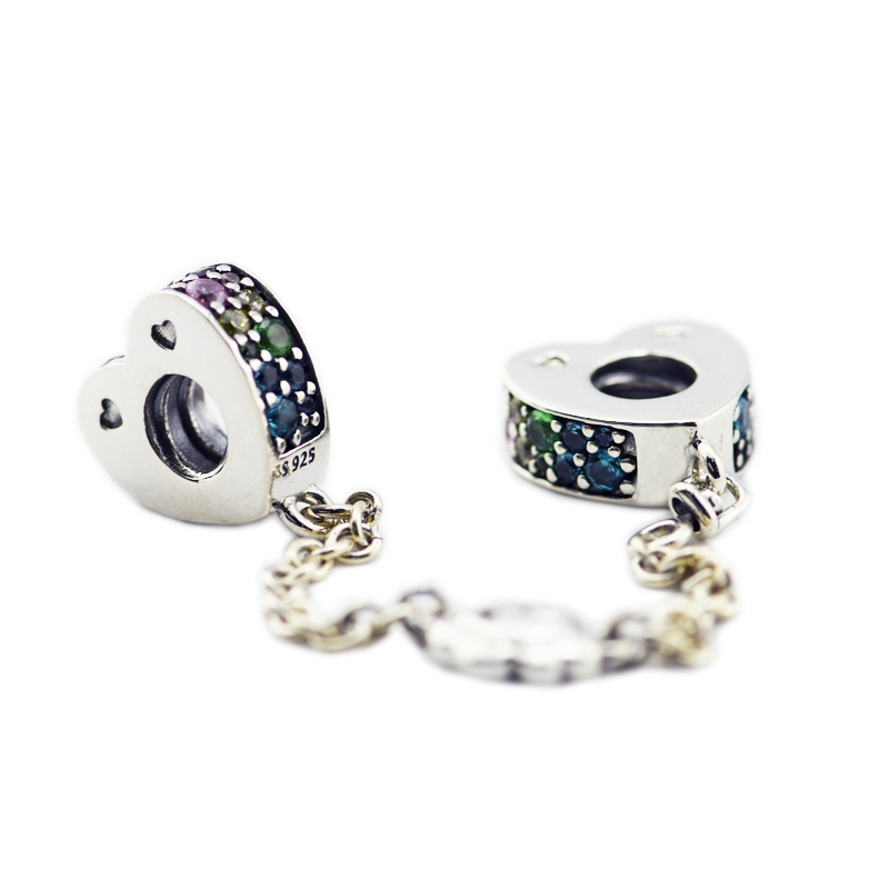 2018 Spring 925 Sterling Silver Jewelry Multi-Colored Arcs of Love Safety Chain Charms Original Beads Fits women Making Pandora Bracelets-image-414324010