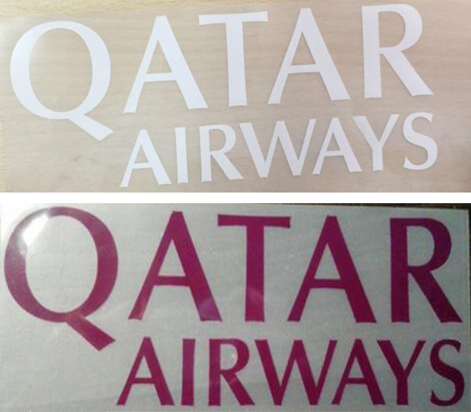 

Hot stamping QATAR AIRWAYS front sponsor logo pink stickers printing armlets football badges printed armband white impressed soccer patches