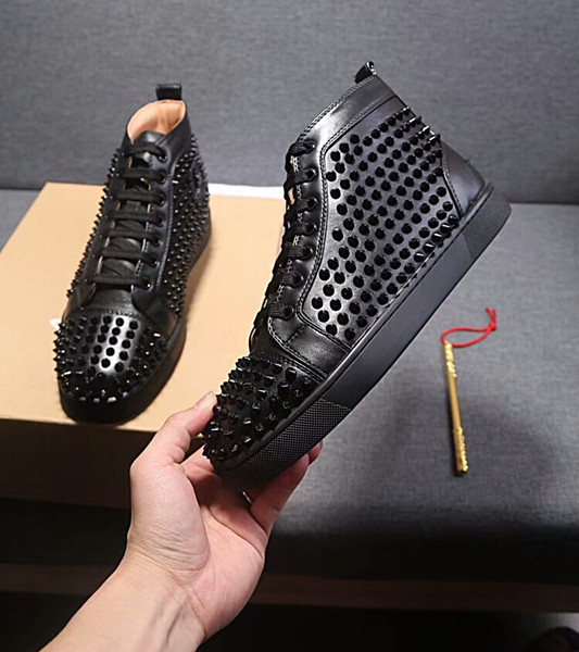 

Fashion Designer Brand Studded Spikes Flats shoes Red Bottom Shoes For Men and Women Party Lovers Genuine Leather Sneakers