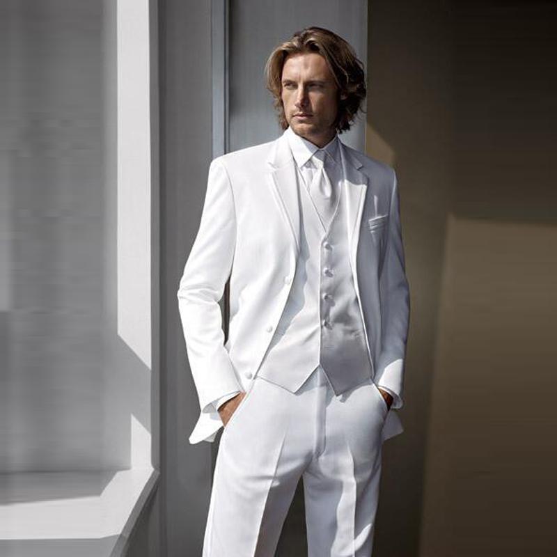 Beat Fashion Three Button White Men 3 Piece Suit Wedding Tuxedos Excellent Groom Tuxedos Men Dinner Prom clothes(Jacket+Pants+Tie+Vest) 603
