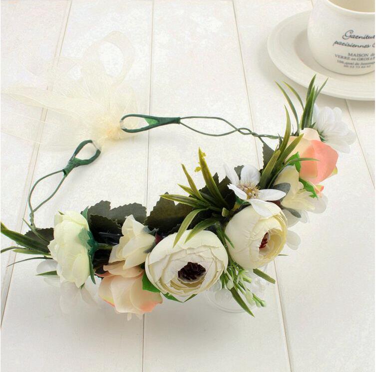 

Handmade rose Flower crown Garland Halo for Wedding Travel Festivals Girl flower wreath Headpiece Decorations coroa de flores 4 Colors, Mix colors