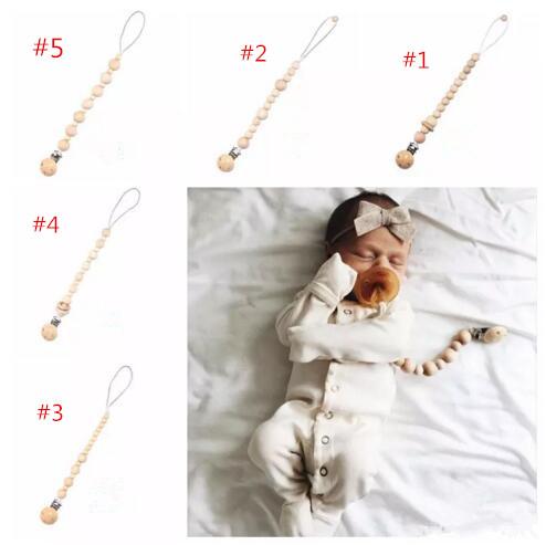 Porte-sucettes en bois pour bébé, 5 styles au choix, porte-sucette perlée pour nouveau-né, anneaux de dentition, chaîne factice, porte-tétons pou