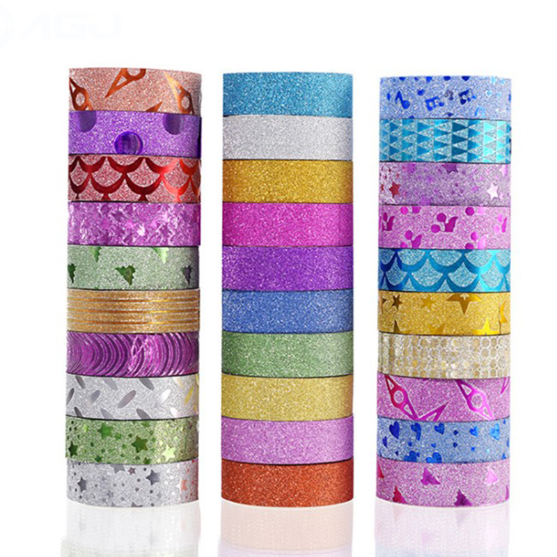 

10 Pcs lot Glitter Washi Tape Stationery Scrapbooking Decorative Adhesive Tapes DIY Masking Tape School Supplies 2016