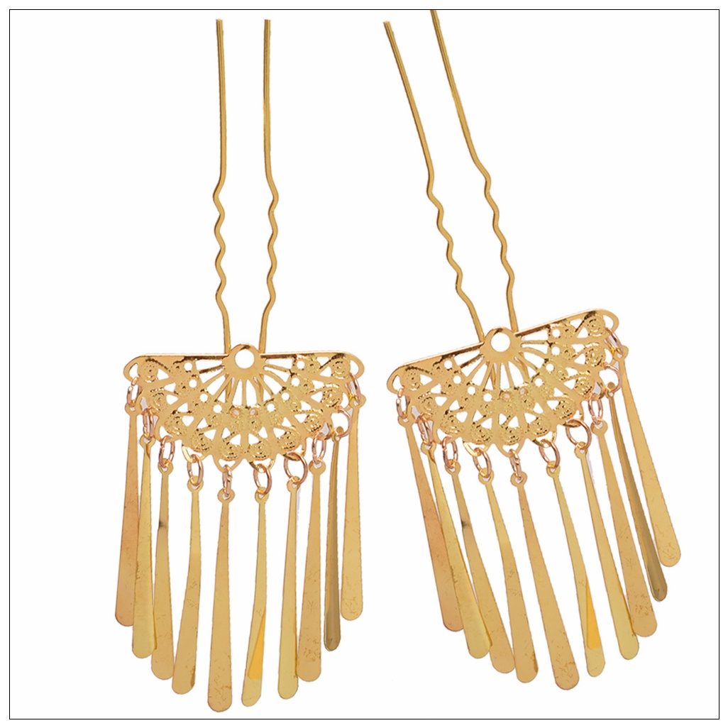 

1 pair Cute Mini Kanzashi Hair Sticks Japanese Fan Tassels for Kimono Geisha Head wear Fast Shipment, Gold