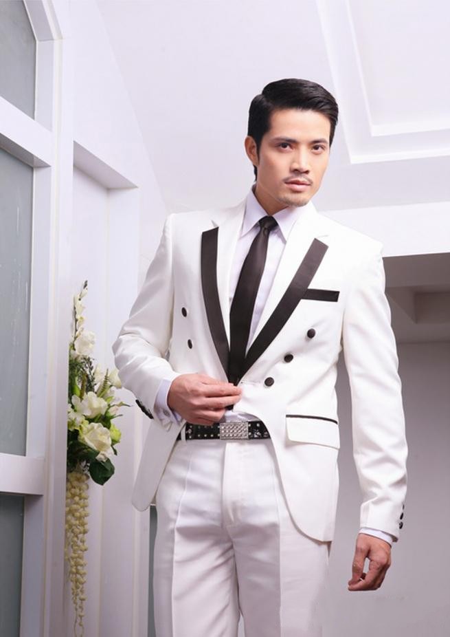 

New Fashion Slim Fit White Groom Tuxedos Groomsmen Blazer Excellent Men Business Activity Suit Party Prom Suit(Jacket+Pants+Tie) NO:220, Same as image