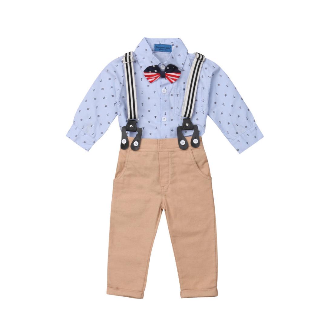 2Pcs Kleinkind Baby Kinder Jungen Langarm Hemd Tops Hose Kleidung Outfits 0-5Y