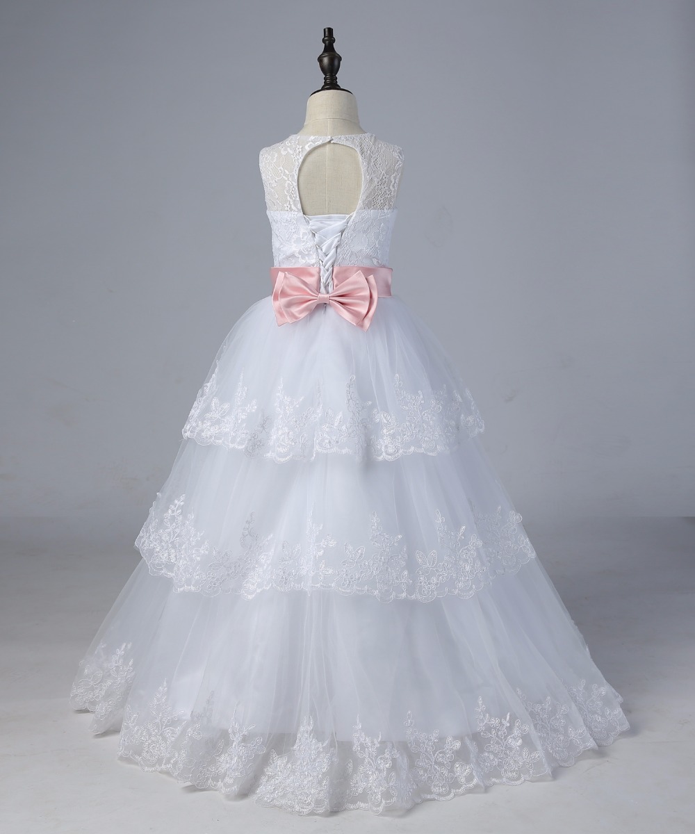 

Ivory White Lace Flower Girls Dresses 2019 Ball Gown Belt Floor Length Girls First Communion Dress Princess Dress, Red