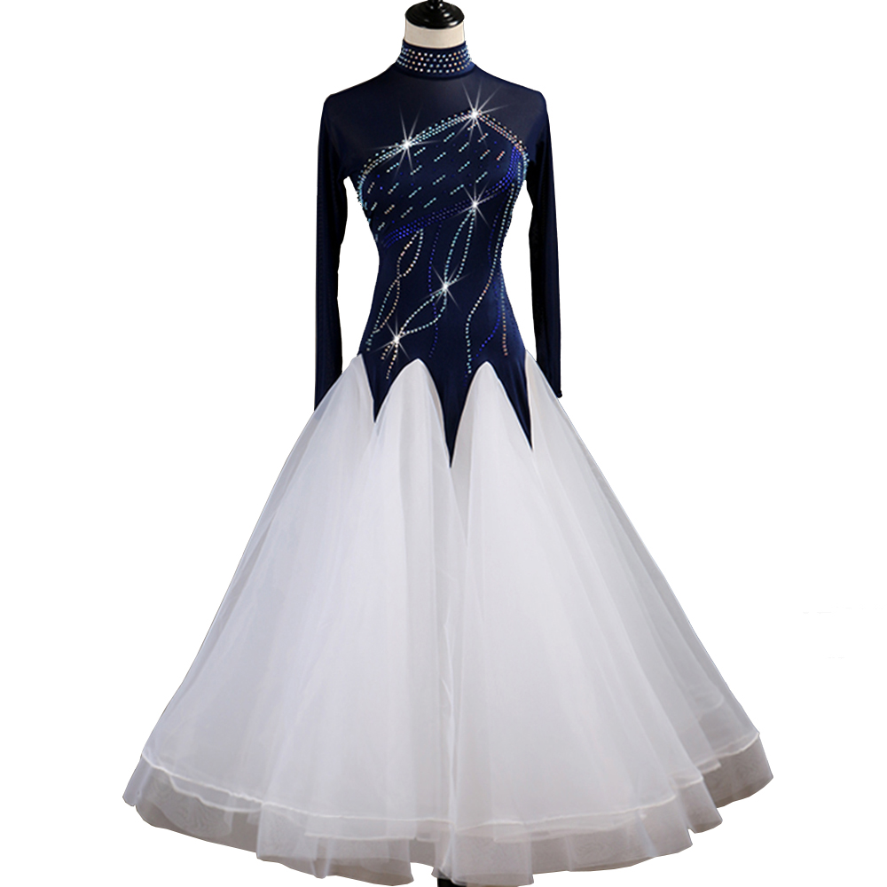 

Ballroom Waltz Dresses Dancing Outfits Ballroom Competition Dress Tango Dance Costumes D0450 Rhinestones Big Sheer Hem, White