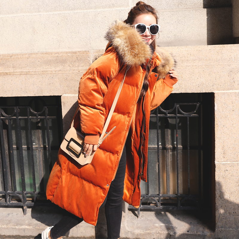 

New Women Winter Jacket And Coat Thick Long Hooded Female Cotton Padded Jacket Big Faux Fur Collar Velvet Parka 2018, Blue