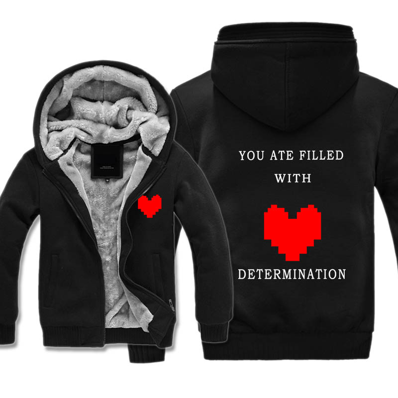 

undertale costumes thickness hoodies adult velvet baseball sweatshirt red heart men winter jacket with hats coat m5xl, Black gray