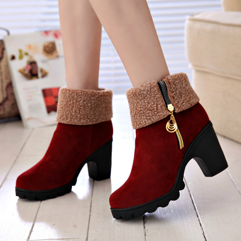 Nouvelle vente chaude femmes hiver bottes de peluche chaud talons hauts bottes de neige femmes bottes de la ceinture dames bride cheville troupea
