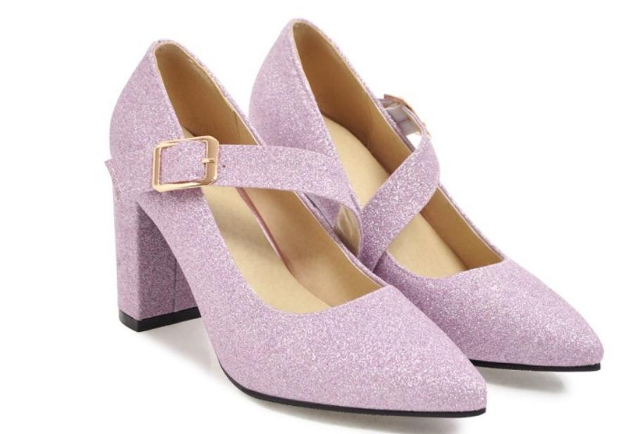 

Free send High heeled shoes women 2018 new style fashion Coarse heel pointed end Single shoes, Purple
