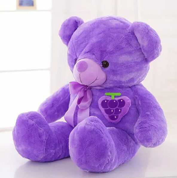 

New Stuffed plush Purple Bear Cloth Doll Grape Teddy bear Bowtie Sleep Pillow Cushion Animals Doll kids gift