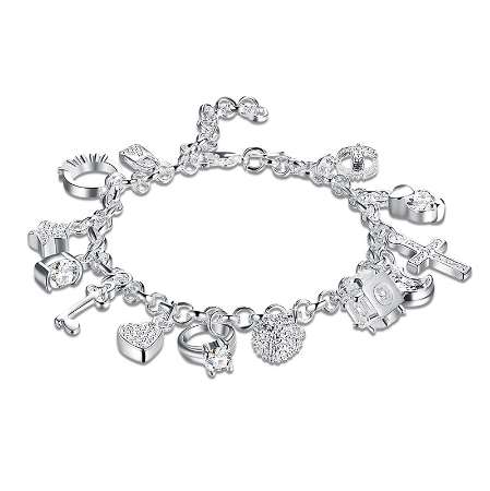 

KN-H144 925 Free Shipping Silver Bracelet Bangle 925 Fashion Jewelry 13 Pendants Bracelet/advaivca avaajmha, Golden;silver
