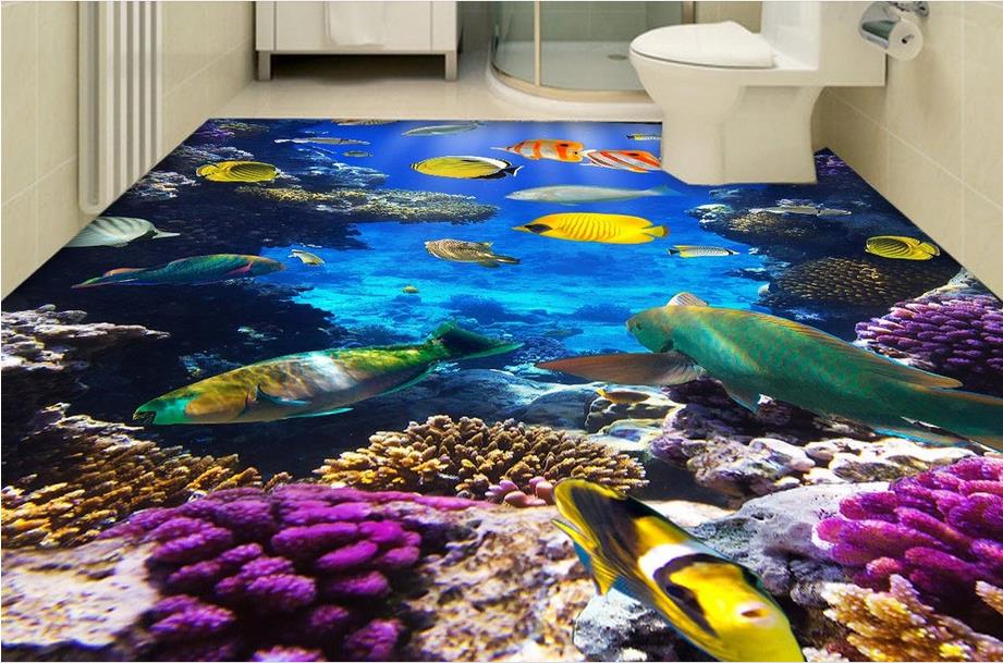 vinyl flooring adhesives Exquisite bathroom bathroom Sea World 3D floor picture PVC Self-adhesive Floor-image-407756083