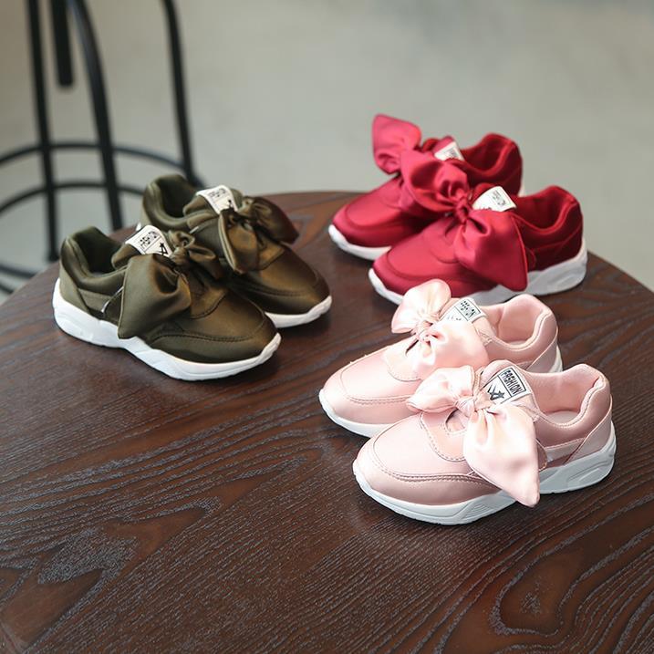 

New Brand Bowknot Kids Casual Shoes Fashion Children PU Leather Autumn Flat Girls Princess Sneakers Soft Soles, Red