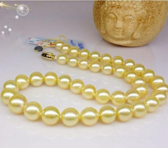 

Noble Beaded Necklaces Natural 9-10mm Gold Pearl Necklace 18inch Gold Clasp