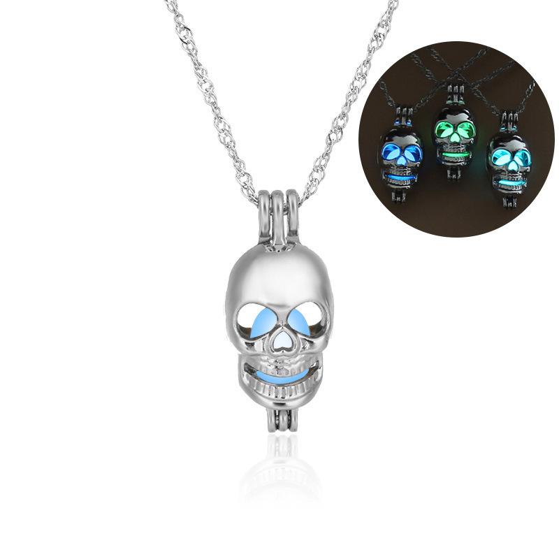 

Silver plated Skull Head Evil luminous in night chain Necklace for Women Men Gift Jewelry