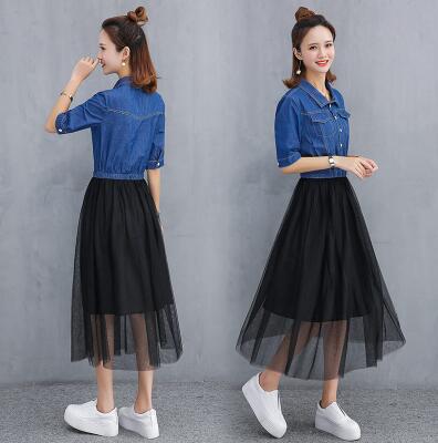 

Small fresh bf fake two-piece net-stitched shirt skirt small heart machine ins super-fire waist short-sleeved denim dress free shipping, Pink