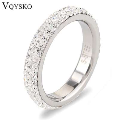 

Full Size three row clear crystal Stainless steel Wedding rings fashion jewelry Made with Genuine CZ Crystals