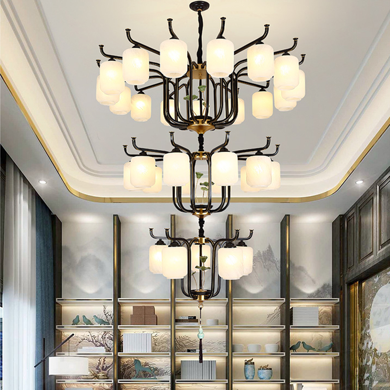 Villa Duplex lamps Large Chandelier Lighting Three Layer European Style Iron Black Chandeliers Modern Lamp Retro Restaurant led Pendant Light-image-424516708