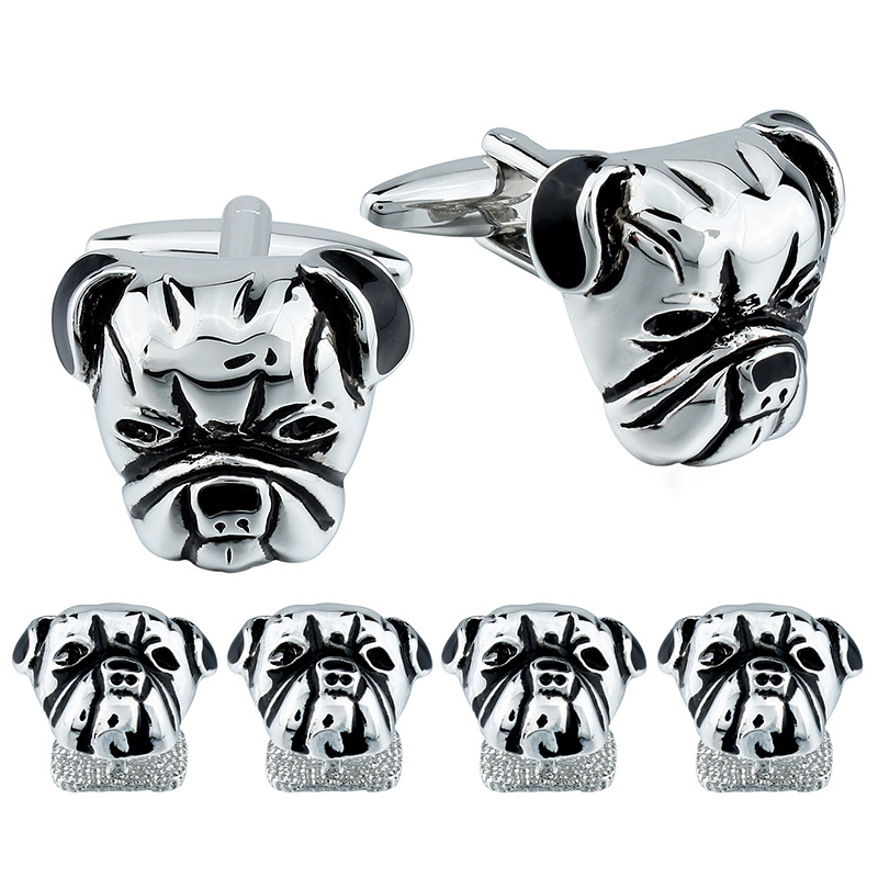 

Interesting Puppy Dog Cufflinks Studs Set Dog Cuff Link for Men Tuxedo Shirt Formal Prom Wedding Dress Button Collection Gifts, Silver