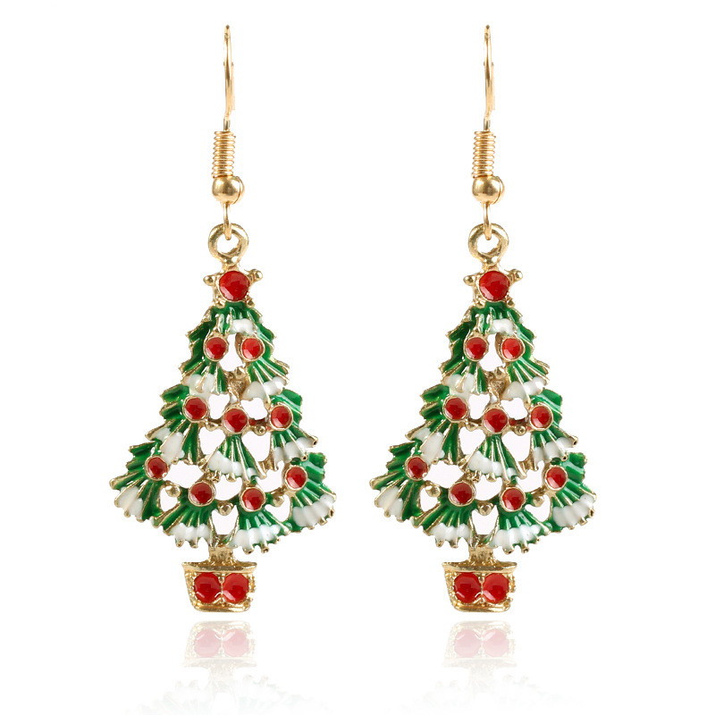 Chicas 925 Plata Esterlina Aretes Padre Santa Navidad de cristal de árbol de Navidad