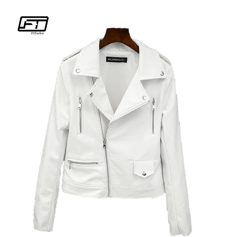 Women's Leather & Faux 2022 Spring Autumn Women Biker Jacket Soft PU Punk Outwear Casual Motor White