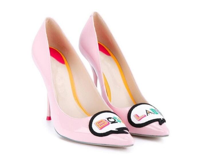 

Pink Patent Leather Women Pumps Sexy Pointed Toe Stiletto Heels Bridal Wedding Shoes Embroder High Heels Women Shoes