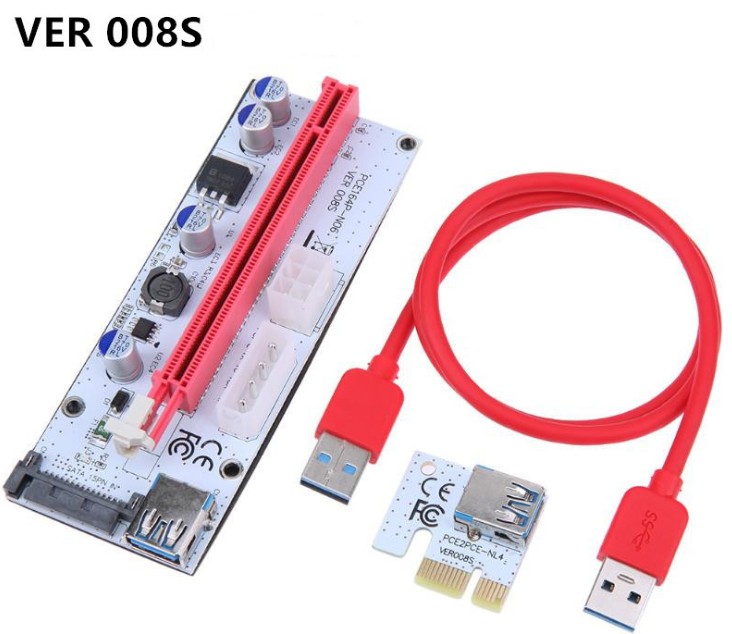 

VER 008S VER008S Molex 4Pin SATA 6PIN 15PIN PCIE PCI-E PCI Express Riser Card With LED 1X to 16X USB 3.0 Extender BTC Miner LLFA