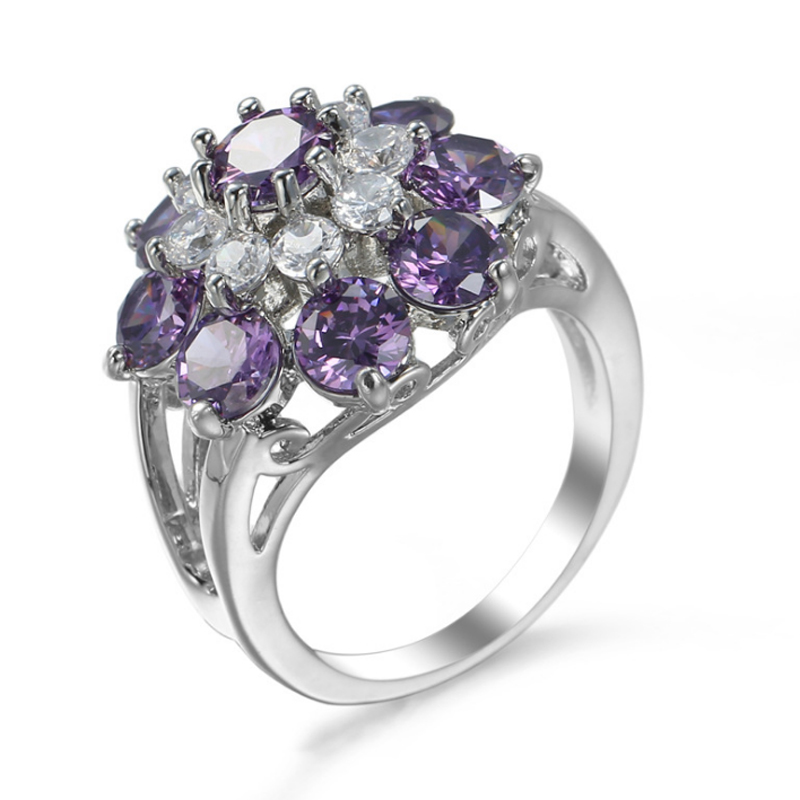 

Free shipping -- 925 Silver Platinum Plated Purple Carystal Amethyst Zircon Gift Party Ring LY10984
