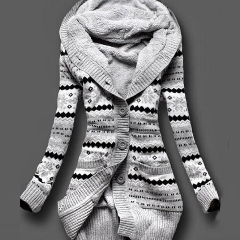 2016 Women Winter Thick Hooded Cardigans Sweaters Fleece Warm Solid Loose Knitted Coat Long Sleeve Knitwear Outerwear H9 S18101005