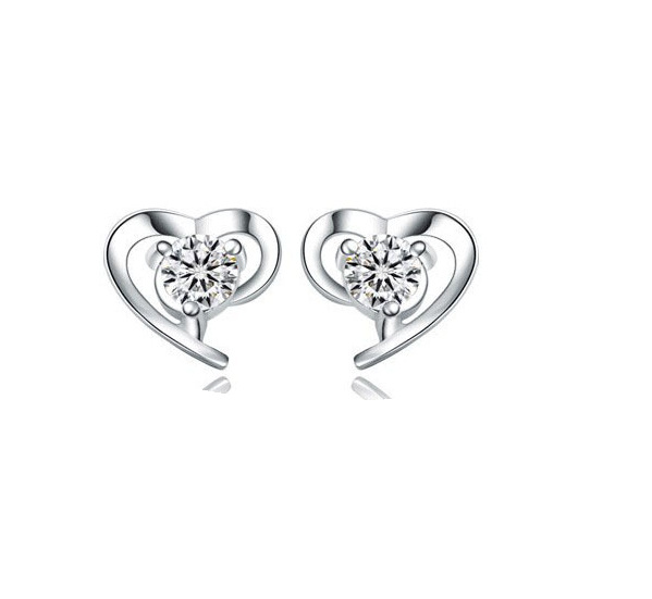 Austrian Rhinestone Crystal Love Pendant Sterling silver Plated Stud Earrings Classic Swarovski Elements Fashion Women Girl Gift Jewelry