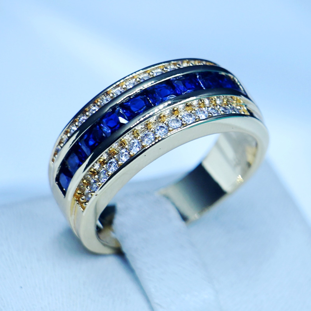 

2017 Male Band Ring 3mm birthstone Cz 5A Zircon stone Party Engagement wedding band ring for Men Yellow gold filled Jewelry