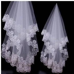 

150 Wholesale Wedding Accessorie Soft Tulle New Arrival White Veil Fingertip Wedding Bridal Veil Lace Edge Voile Mariage, Red