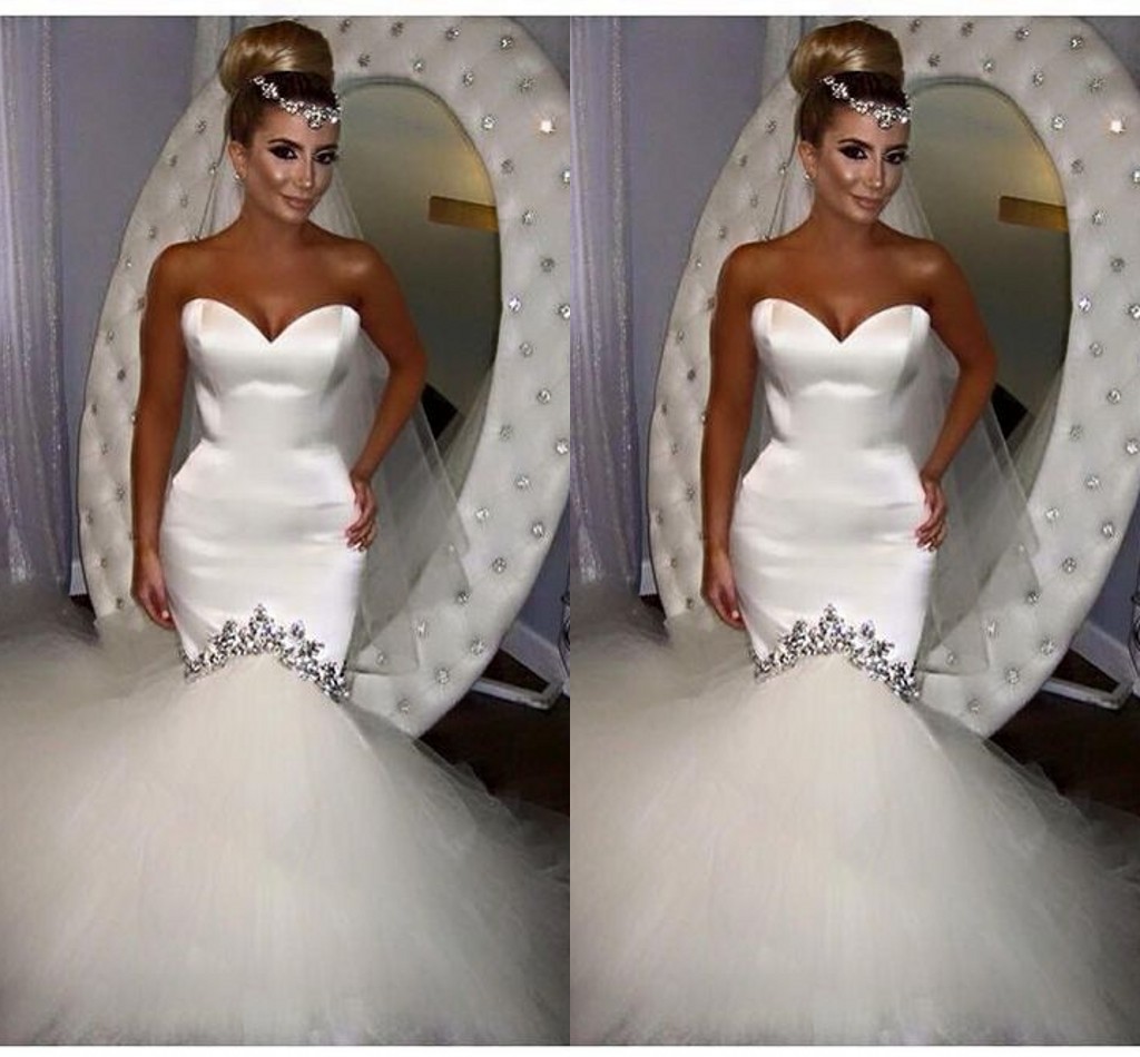 White Satin mermaid Wedding Dresses 2019 Plus Size Crystal Beaded Abiti Da Sposa Vestidos de Novia Plus Size Bridal Gowns Party Black Girls