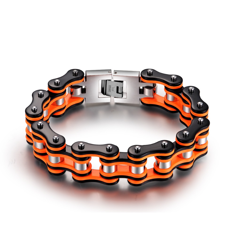 

Hot Sale Orange black Motorcycle Chain Bracelets Top quality 316L Stainless Steel Men's bracelets 16mm width SDA Jewelry YM079