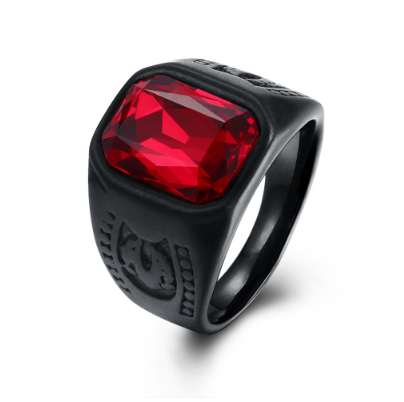 Men Ring Black Stainless Steel Big Statement Geometry Stone Finger Ring Male Men Hip Hop Party Jewelryc Size 7-10