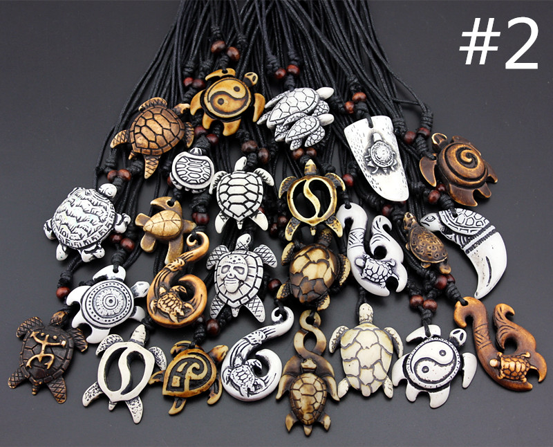 

MIXED Jewelry Wholesale Lots 25PCS Imitation Yak Bone Carved Lucky Surfing Sea Turtles Pendants Necklace for men women children's giftMN386