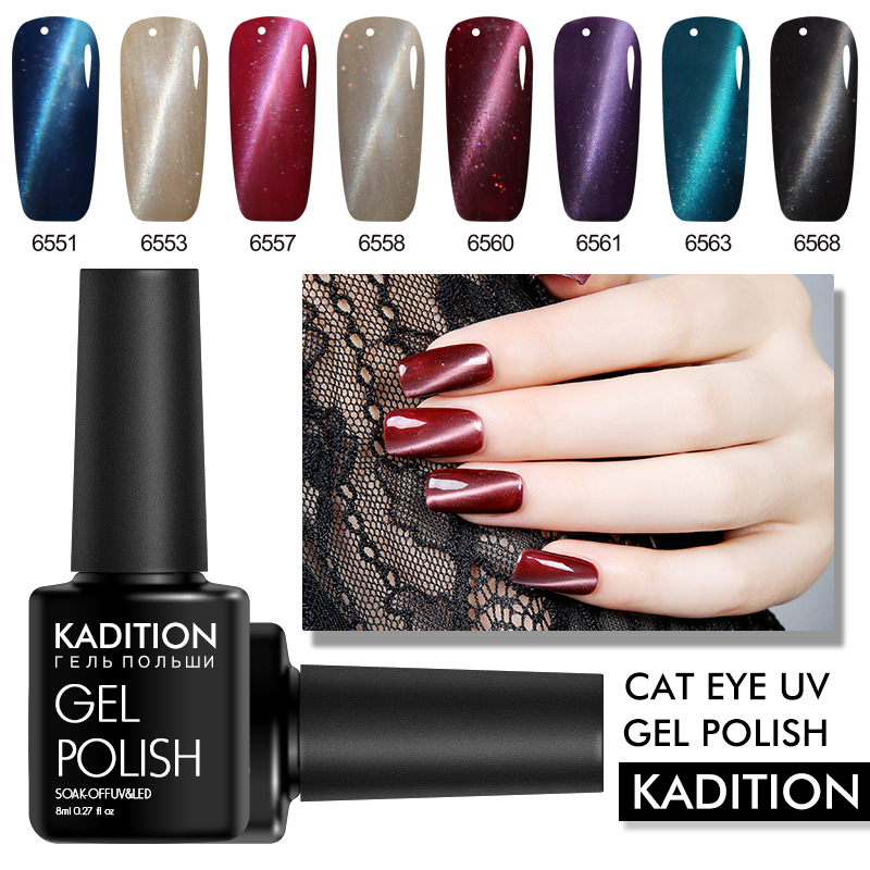 

KADITION Newest Magnetic 3D Cat Eye 24 Colors UV Lamp 8ML Gel Nail Polish Lucky Gel Varnish Top Base Coat Colorful Nail Art, 61white